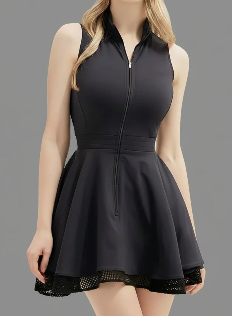 SVL Padel & Tennis Dress with Built-in Shorts - Black - SVL - Image 1